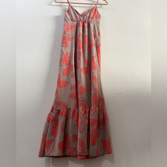 CYNTHIA VINCENT Floral Maxi Dress SIZE 2 SMALL Red Brown Tan Casual Flowy Breezy - Picture 3 of 8